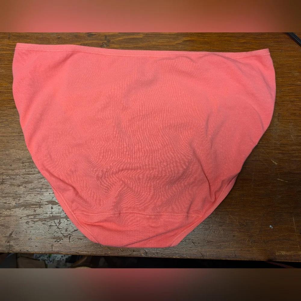 Vanity Fair Coral Pink Lace Front Top Bikini Panties Size 7 L